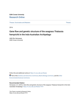 Gene Flow and Genetic Structure of the Seagrass Thalassia Hemprichii in the Indo-Australian Archipelago