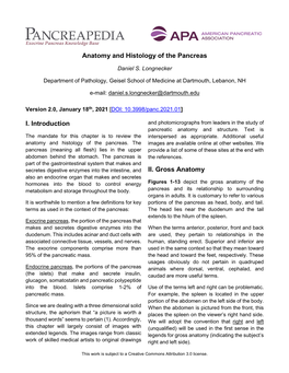Anatomy and Histology of the Pancreas (Version 2.0)