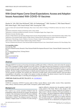 Access and Adoption Issues Associated with COVID-19 Vaccines