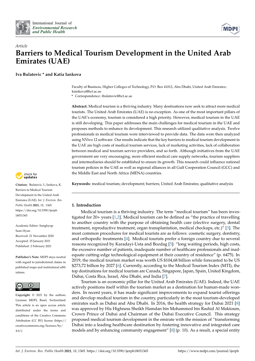 Barriers to Medical Tourism Development in the United Arab Emirates (UAE)