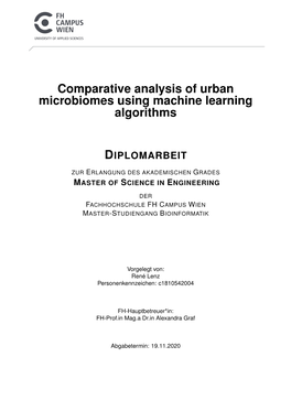 Comparative Analysis of Urban Microbiomes Using Machine Learning Algorithms