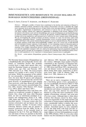 Immunogenetics and Resistance to Avian Malaria in Hawaiian Honeycreepers (Drepanidinae)