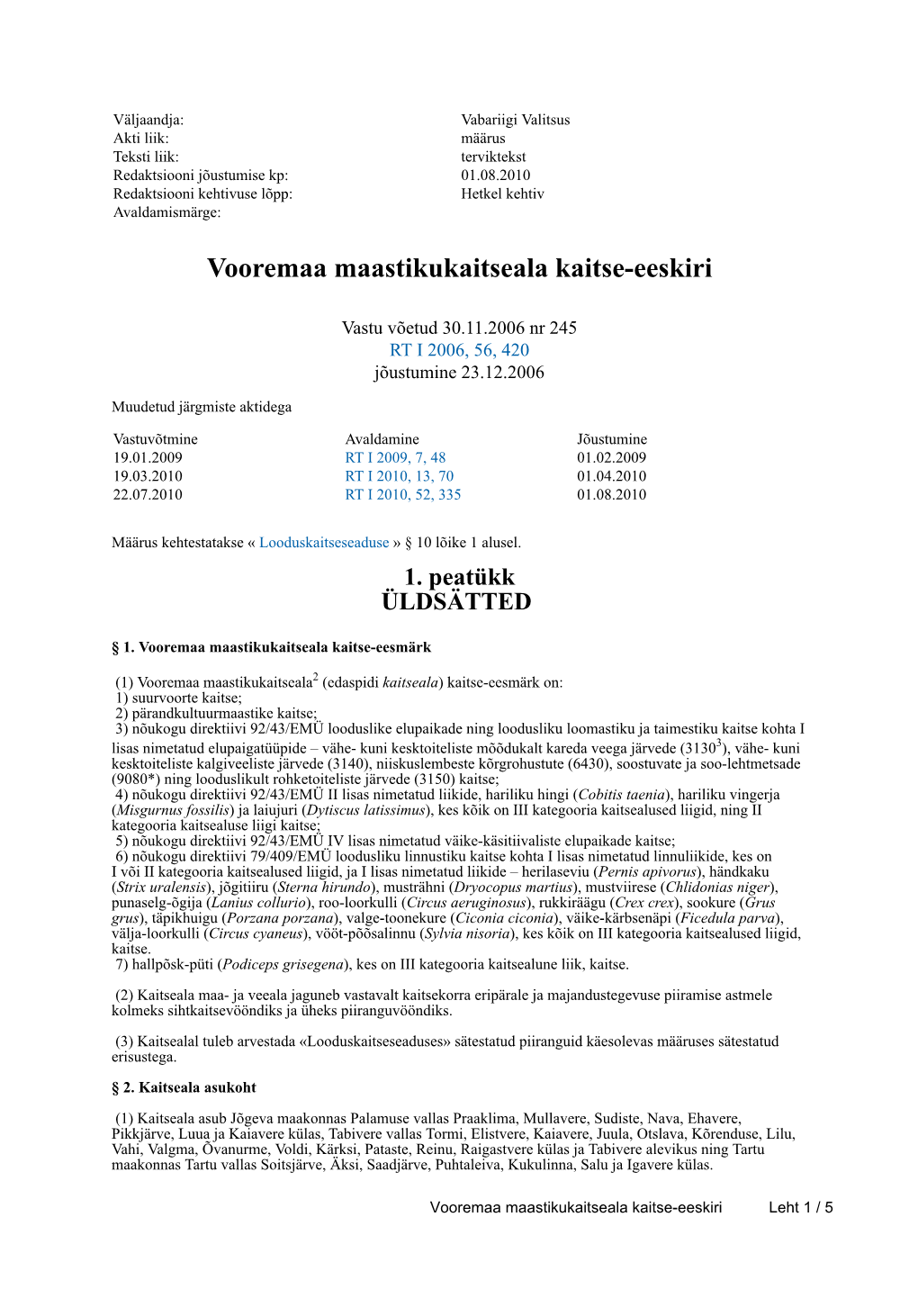 Vooremaa Maastikukaitseala Kaitse-Eeskiri