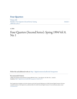 Four Quarters Volume 208 Number 1 Four Quarters (Second Series): Spring Article 1 1994 Vol