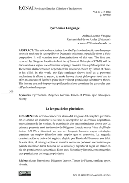 Pyrrhonian Language La Lengua De Los Pirrónicos