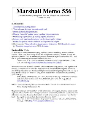 Marshall Memo 556 a Weekly Round-Up of Important Ideas and Research in K-12 Education October 13, 2014