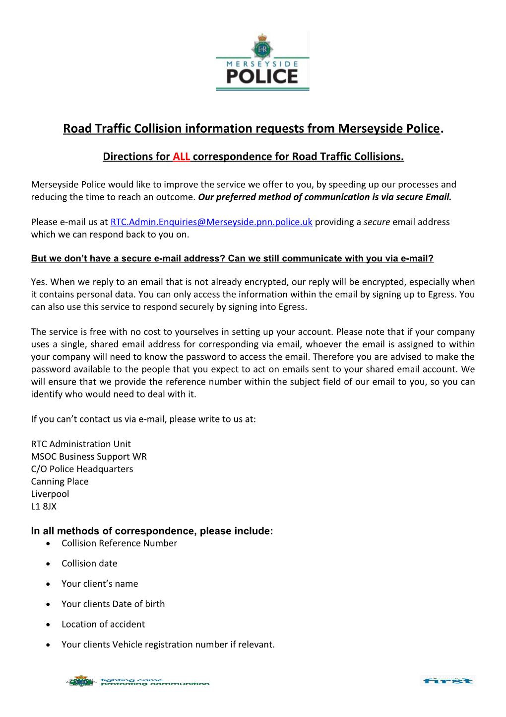 Road Traffic Collision Information Requests from Merseyside Police