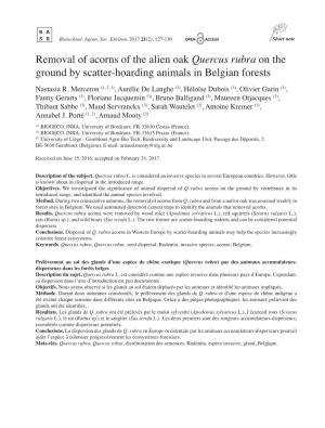Removal of Acorns of the Alien Oak Quercus Rubra on the Ground by Scatter-Hoarding Animals in Belgian Forests Nastasia R