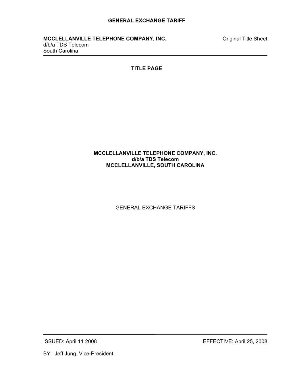 General Exchange Tariff Mcclellanville Telephone