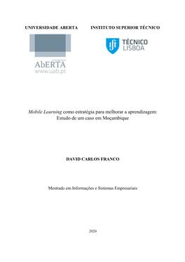 Mobile Learning Como Estratégia Para Melhorar a Aprendizagem: Estudo De Um Caso Em Moçambique
