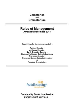 Rules of Management for Cemeteries and Crematorium