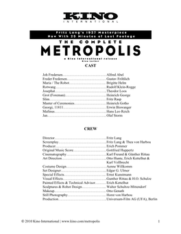 Updated Metropolis Synopsis