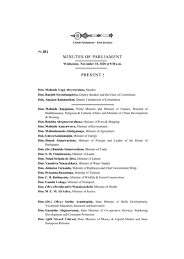 Minutes of Parliament for 18.11.2020