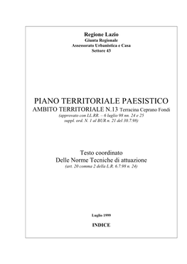 PIANO TERRITORIALE PAESISTICO AMBITO TERRITORIALE N.13 Terracina Ceprano Fondi (Approvato Con LL.RR