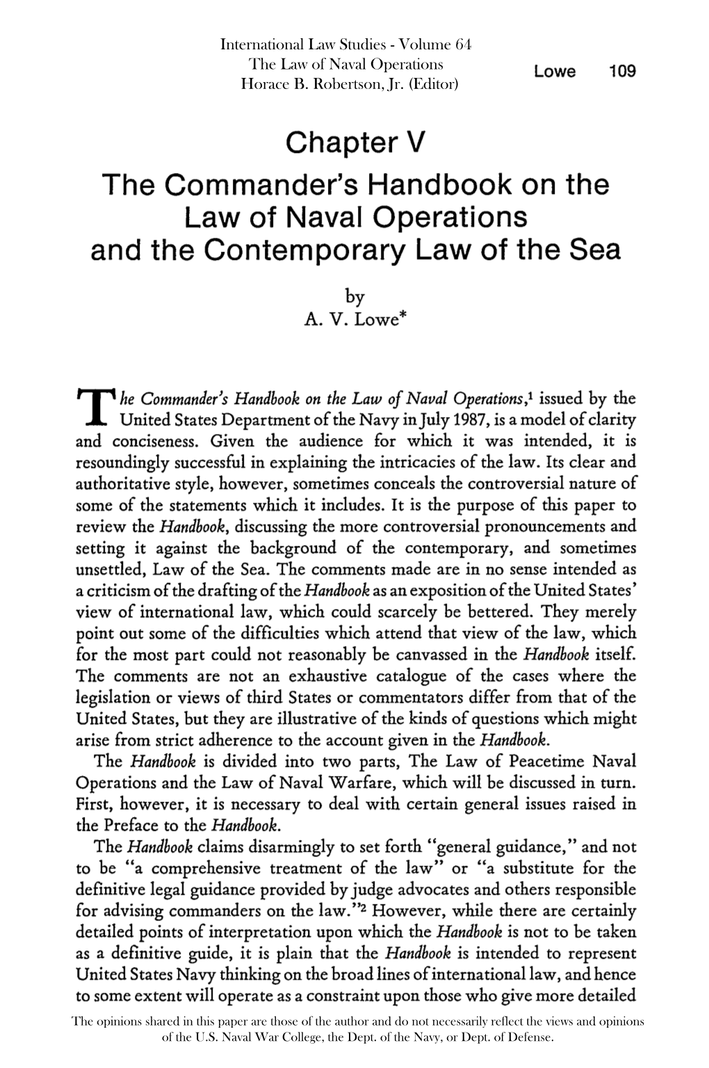 The Commander's Handbook on the Law of Naval Operations and the Contemporary Law of the Sea