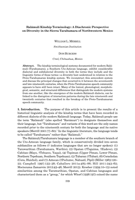 Ralámuli Kinship Terminology: a Diachronic Perspective on Diversity in the Sierra Tarahumara of Northwestern Mexico
