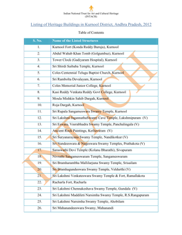 Listing of Heritage Buildings in Kurnool District, Andhra Pradesh, 2012