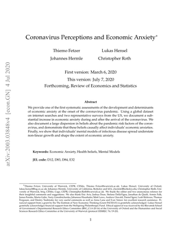 Coronavirus Perceptions and Economic Anxiety Arxiv