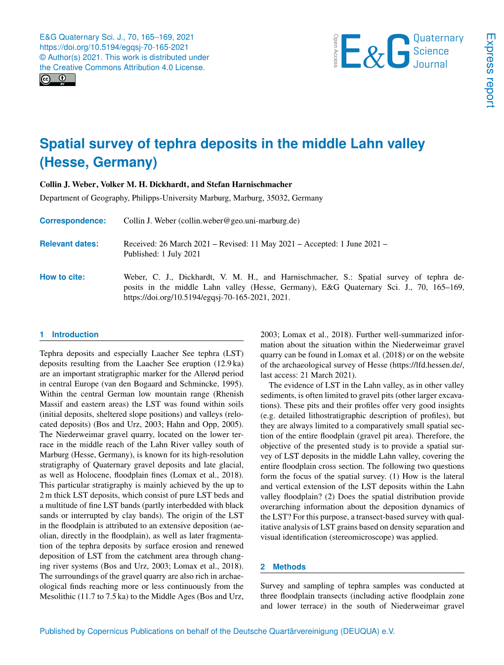 Spatial Survey of Tephra Deposits in the Middle Lahn Valley (Hesse, Germany)