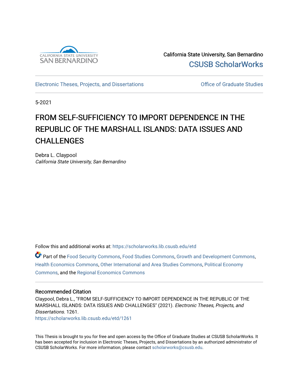 From Self-Sufficiency to Import Dependence in the Republic of the Marshall Islands: Data Issues and Challenges