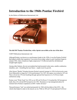 Introduction to the 1960S Pontiac Firebird