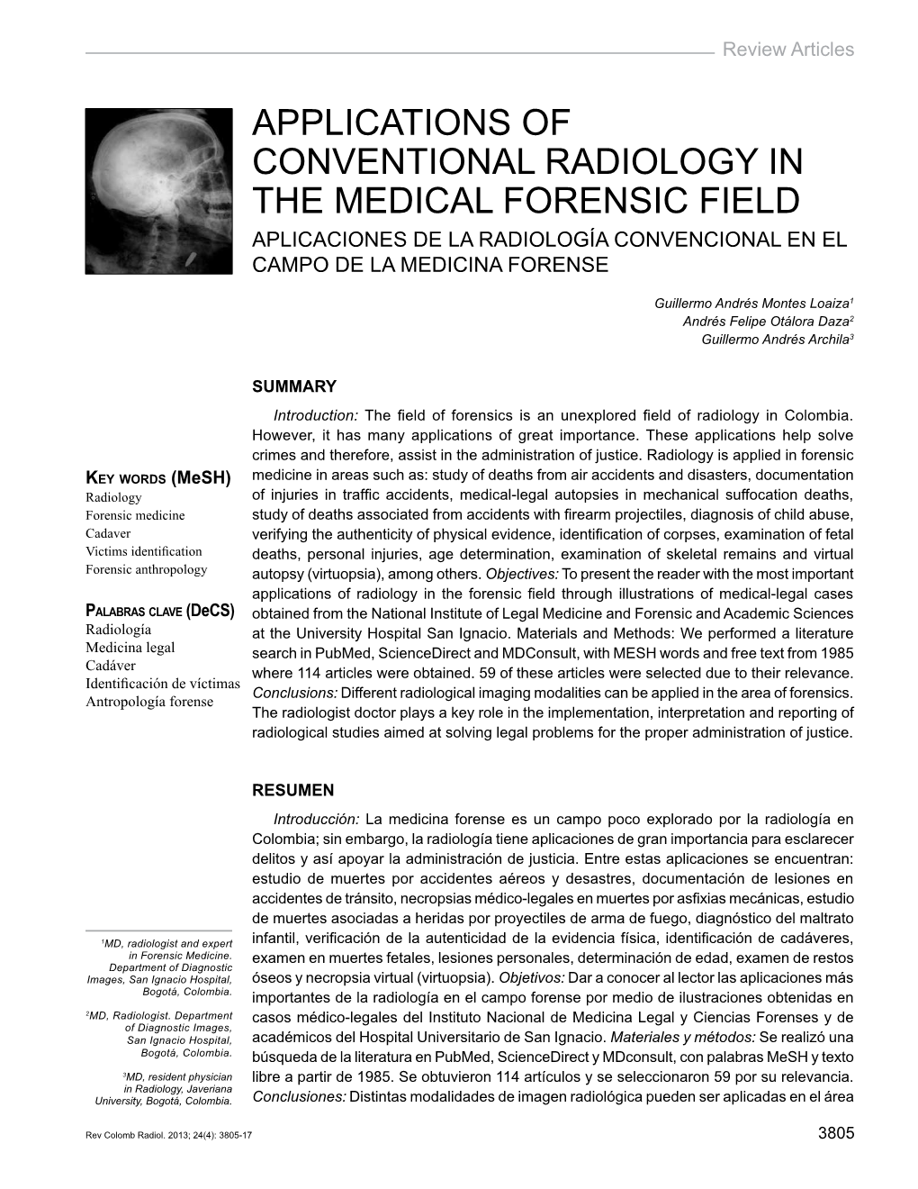 Applications of Conventional Radiology in the Medical Forensic Field Aplicaciones De La Radiología Convencional En El Campo De La Medicina Forense