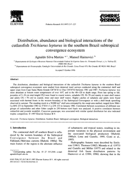 Distribution, Abundance and Biological Interactions of the Cutlassfish Trichiurus Zepturus in the Southern Brazil Subtropical Convergence Ecosystem