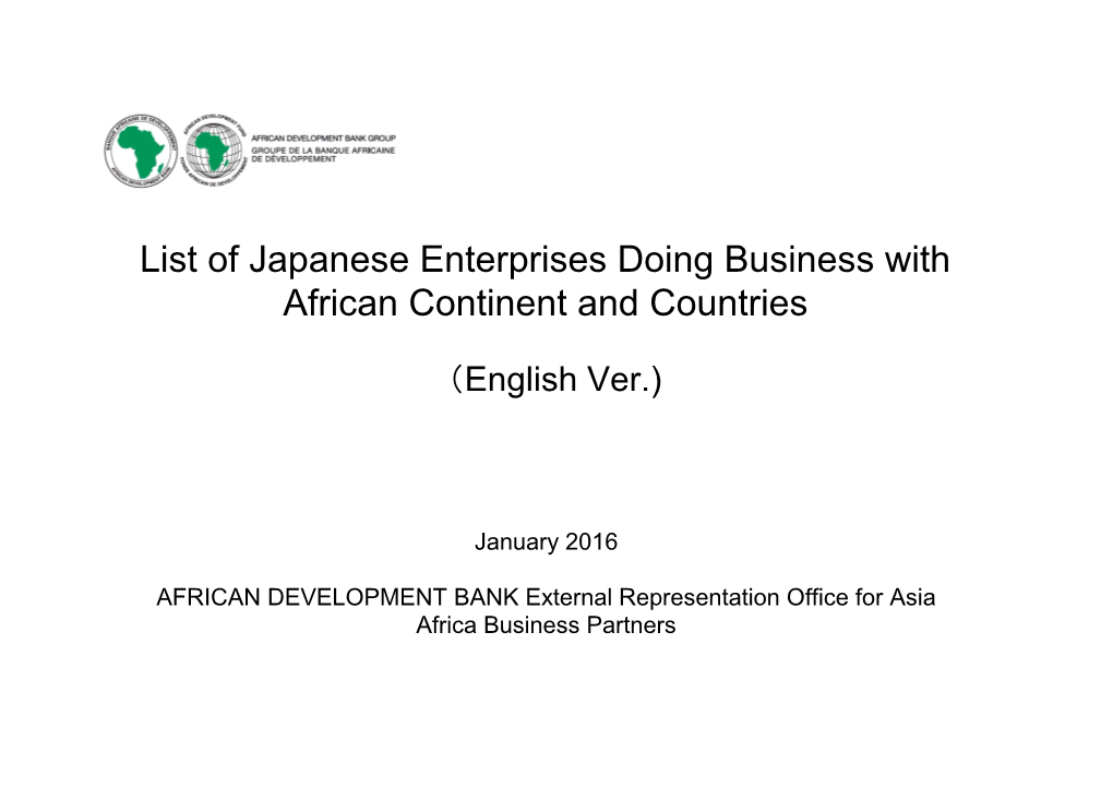 List of Japanese Enterprises Doing Business with African Continent and Countries