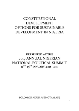 Constitutional Development Options for Sustainable Development in Nigeria