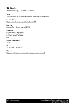 Primary Syphilis with Oropharyngeal Manifestations Has Traditionally