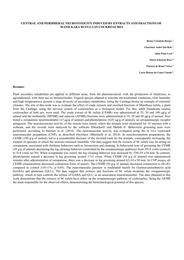 Central and Peripheral Neurotoxicity Induced by Extracts and Fractions of Manilkara Rufula in Cockroaches