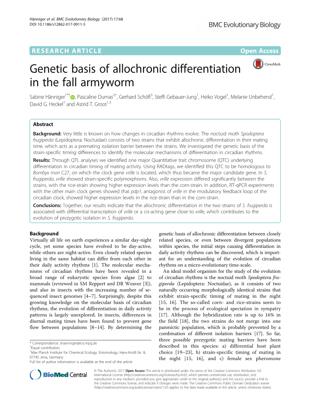 Genetic Basis of Allochronic Differentiation in the Fall Armyworm