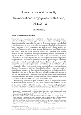 The International Engagement with Africa, 1914–2014