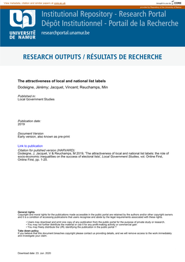 Institutional Repository - Research Portal Dépôt Institutionnel - Portail De La Recherche Researchportal.Unamur.Be