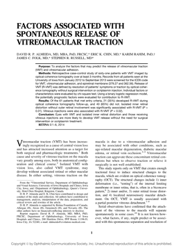 Factors Associated with Spontaneous Release of Vitreomacular Traction