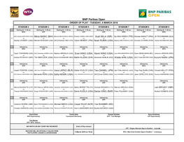 BNP Paribas Open ORDER of PLAY - TUESDAY, 6 MARCH 2018