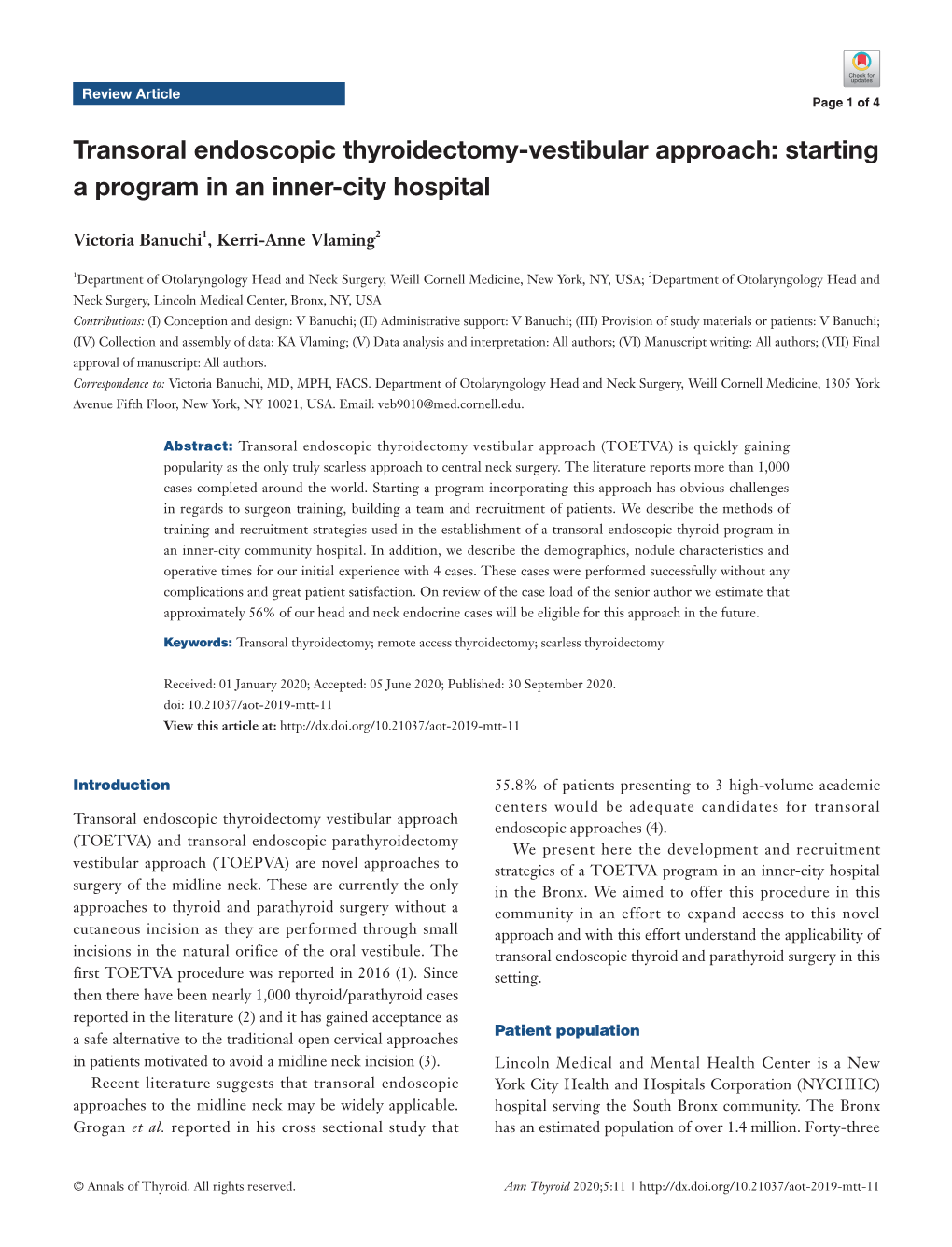 Transoral Endoscopic Thyroidectomy-Vestibular Approach: Starting a Program in an Inner-City Hospital