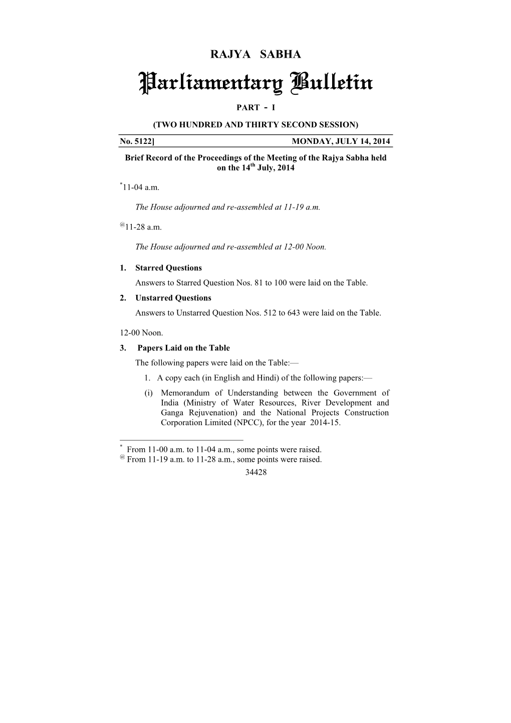 Parliamentary Bulletin