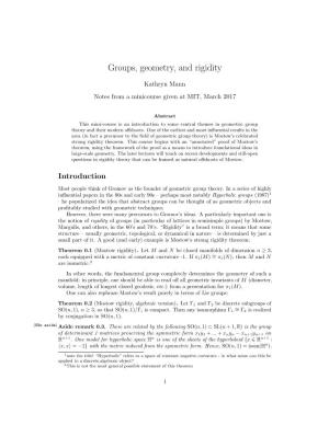 Groups, Geometry, and Rigidity