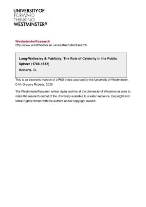 Westminsterresearch Long-Wellesley & Publicity: the Role of Celebrity in the Public Sphere