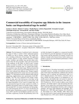 Commercial Traceability of Arapaima Spp. Fisheries in the Amazon Basin