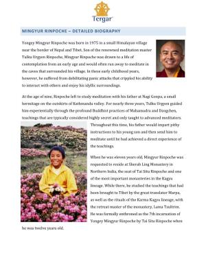 Mingyur Rinpoche – Detailed Biography