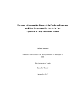 European Influences at the Genesis of the Continental Army and the United States Armed Services in the Late Eighteenth to Early Nineteenth Centuries