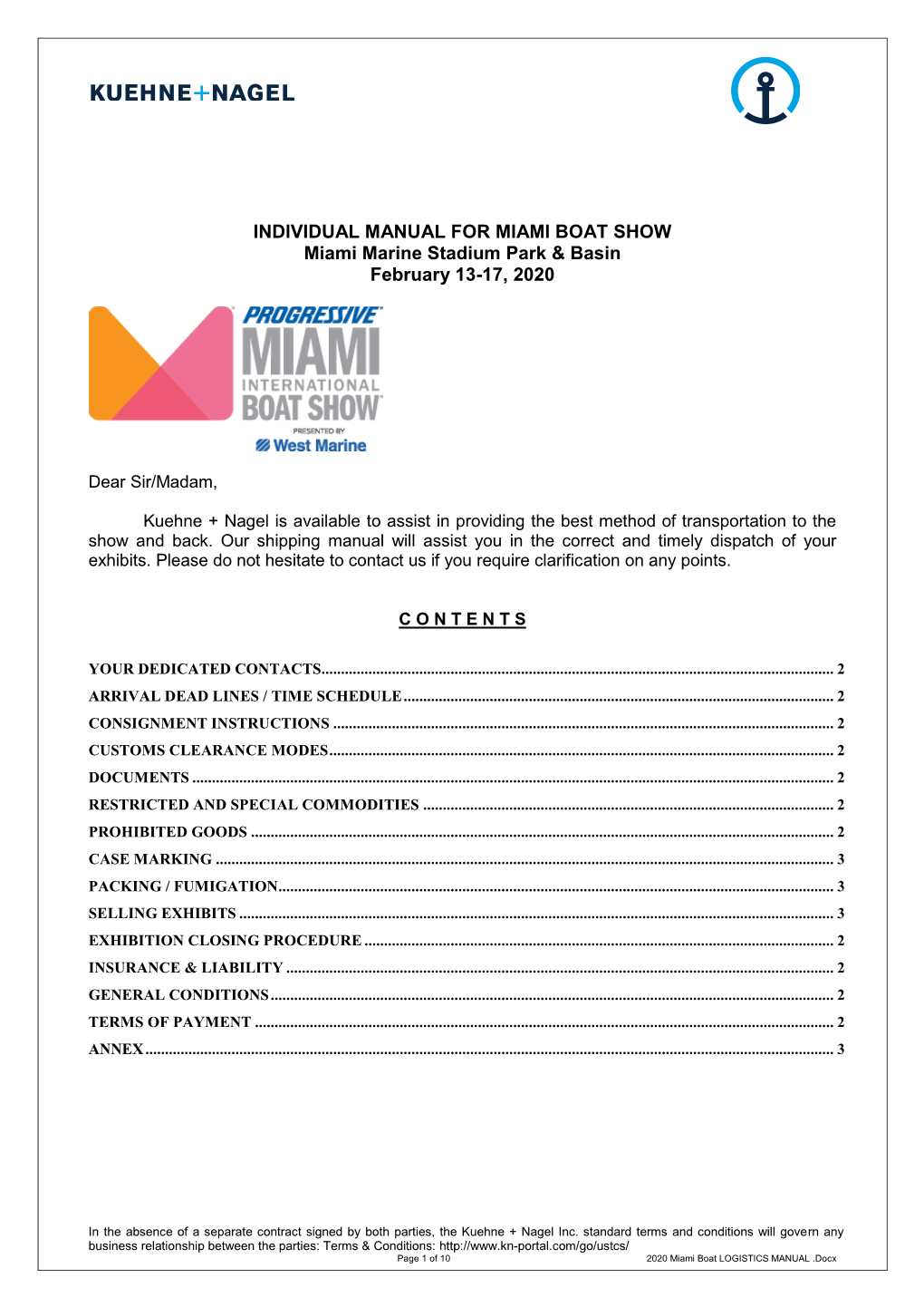 INDIVIDUAL MANUAL for MIAMI BOAT SHOW Miami Marine Stadium Park & Basin February 13-17, 2020