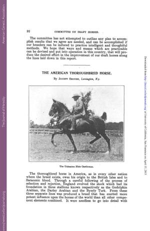THE AMERICAN THOROUGHBRED HORSE. by JOUETT SHODSE, Lexington, Ky