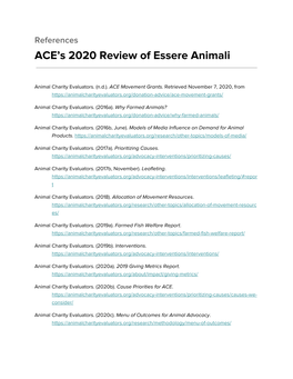References: ACE's 2020 Review of Essere Animali