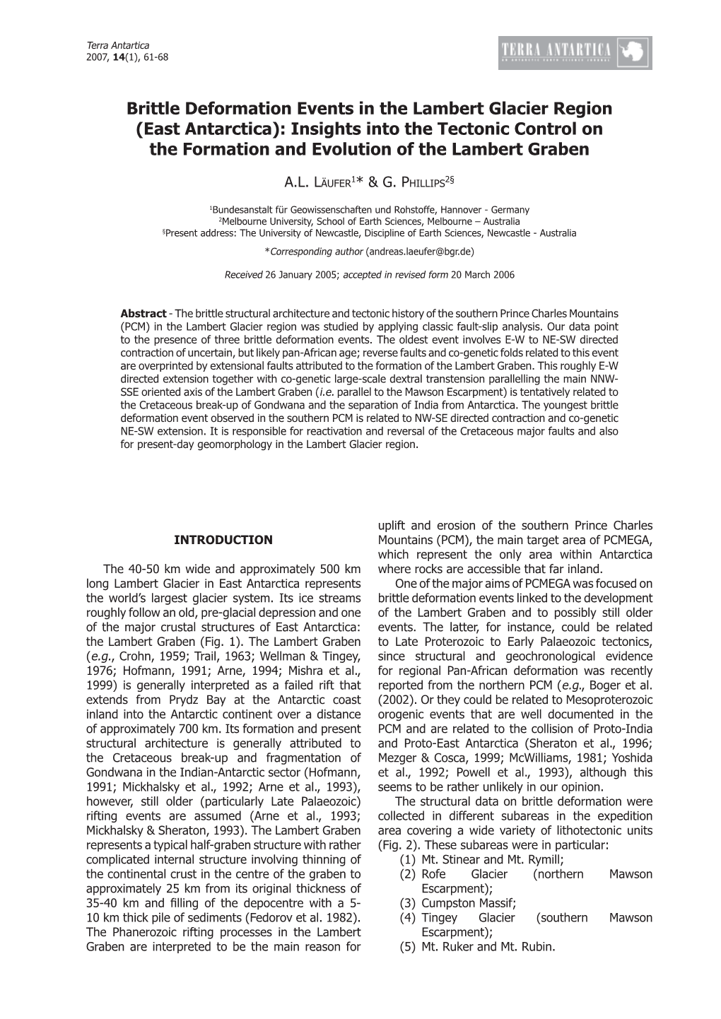 Brittle Deformation Events in the Lambert Glacier Region (East Antarctica): Insights Into the Tectonic Control on the Formation and Evolution of the Lambert Graben