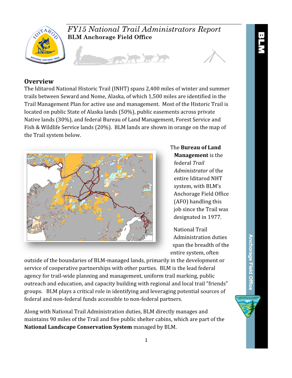 FY15 National Trail Administrators Report BLM Anchorage Field Office