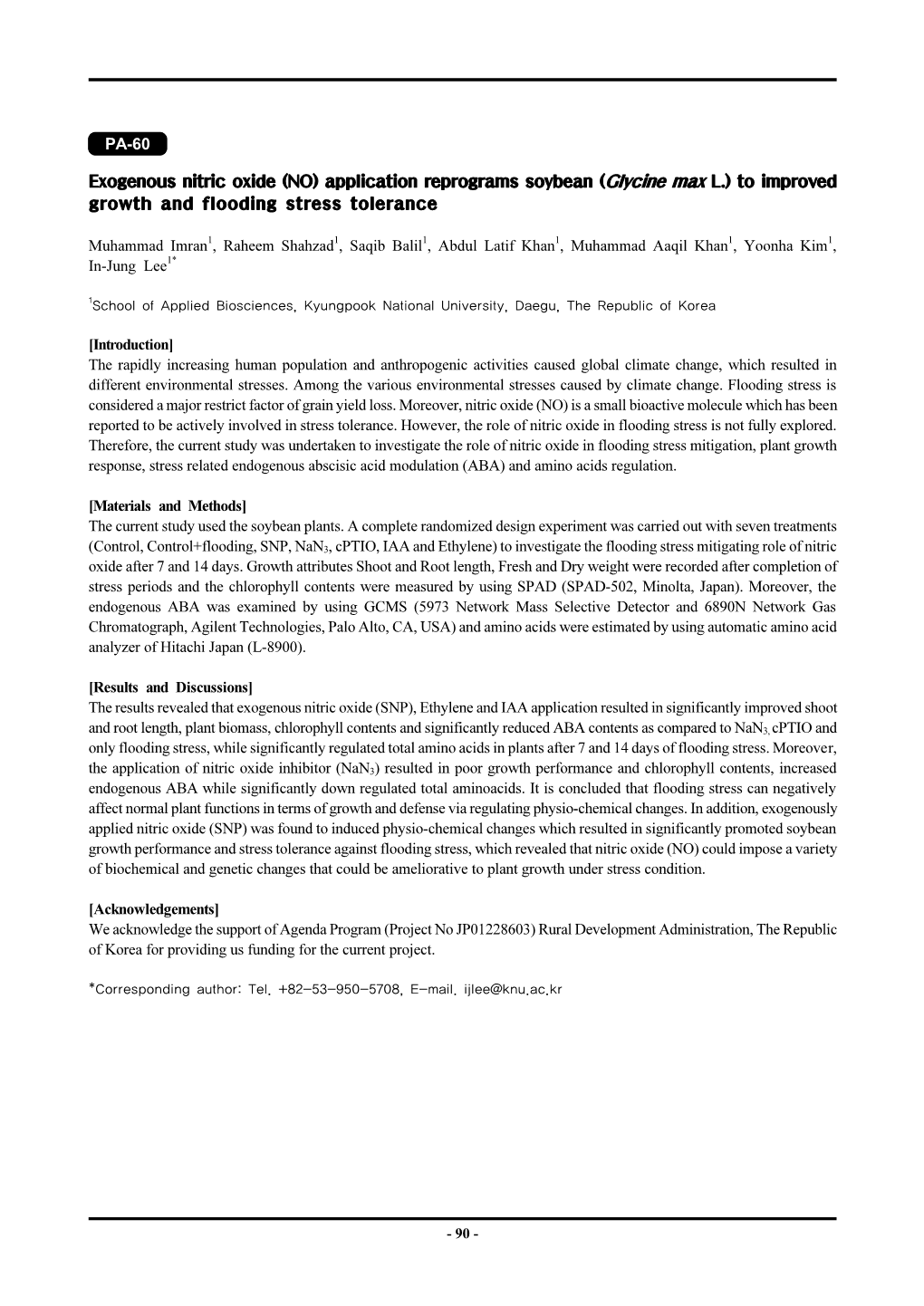 Exogenous Nitric Oxide (NO) Application Reprograms Soybean (Glycine Max L.) to Improved Growth and Flooding Stress Tolerance