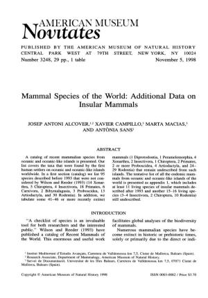 Norntates PUBLISHED by the AMERICAN MUSEUM of NATURAL HISTORY CENTRAL PARK WEST at 79TH STREET, NEW YORK, NY 10024 Number 3248, 29 Pp., 1 Table November 5, 1998